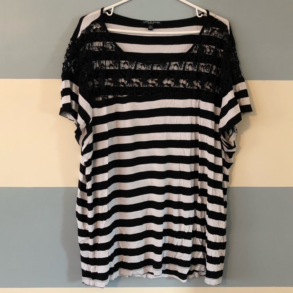 Lace and Striped Blouse